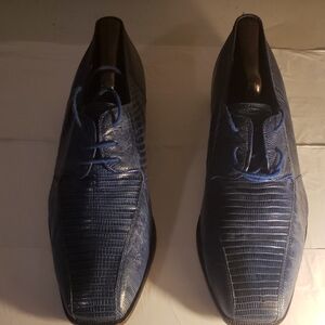Classic Blue Textured Men's Oxfords STACEY ADAMS LIZARD PRINT ALL LEATHER SZ10.5
